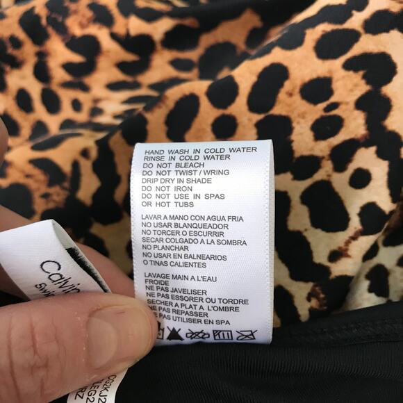Calvin Klein Tankini Top Small Halter Bandeau Ruched V Notch Wire Animal Leopard - Picture 10 of 11